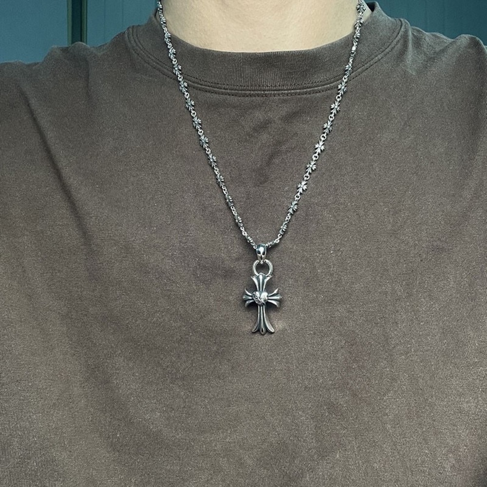 Chrome Hearts Sterling Silver Fleur Cross Pendant Necklace